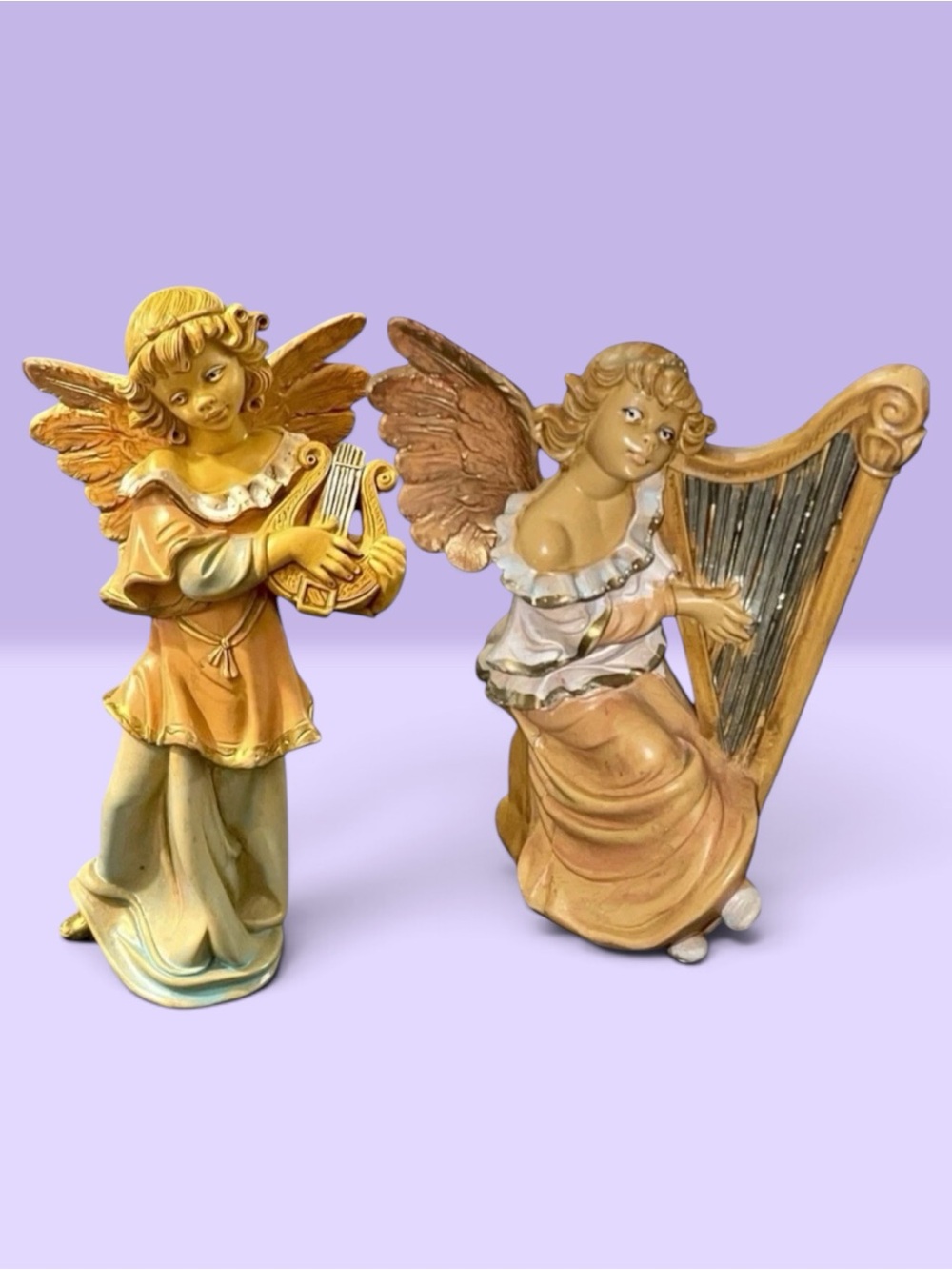 Vintage Depose Fontani Cherubs Angels Figures Pair Set Of 2 Made In Italy